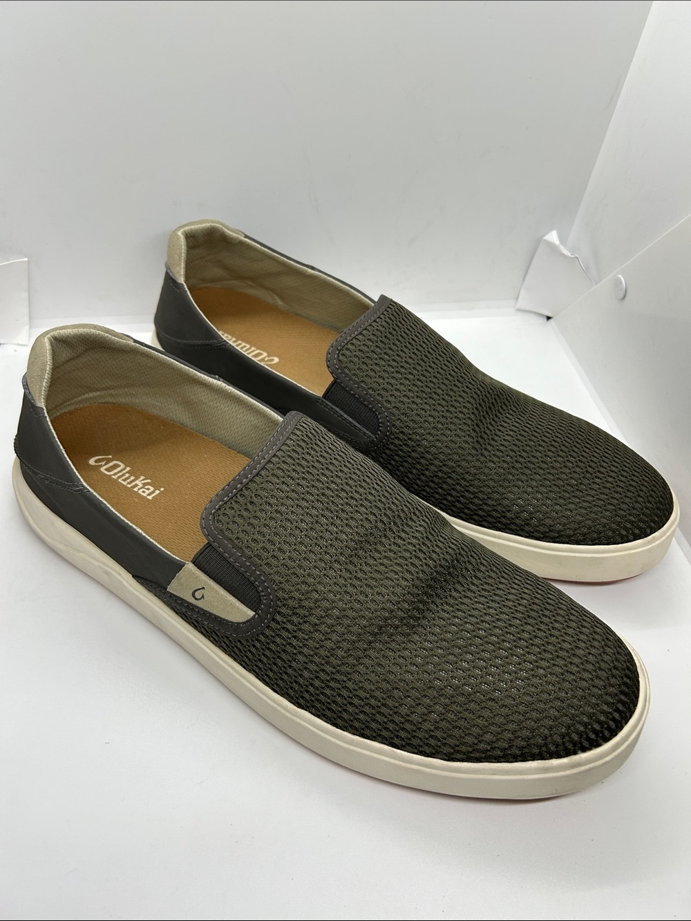 Olukai Lae’Ahi Shoes Mens Sz15 Olive Green Slip On Comfort Casual Loafer Sneaker
